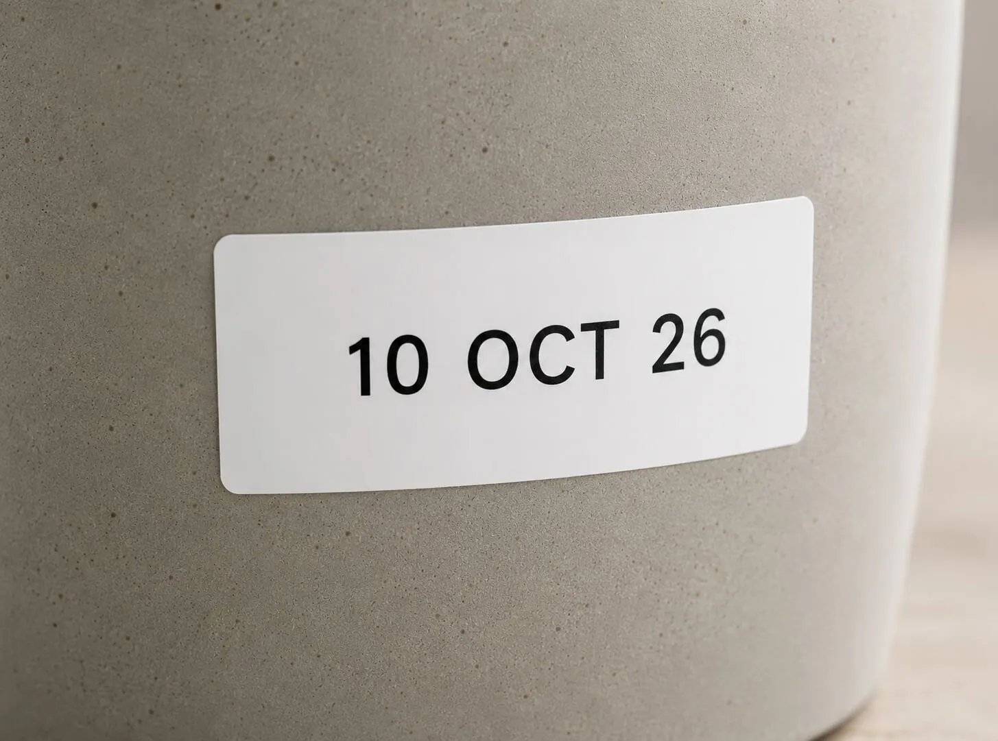 Étiquette imprimée 10 OCT 26, gros plan
