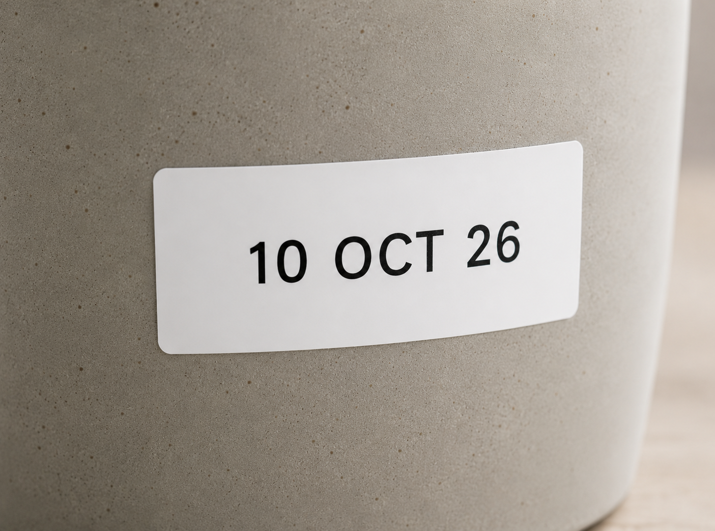 Étiquette imprimée 10 OCT 26, gros plan