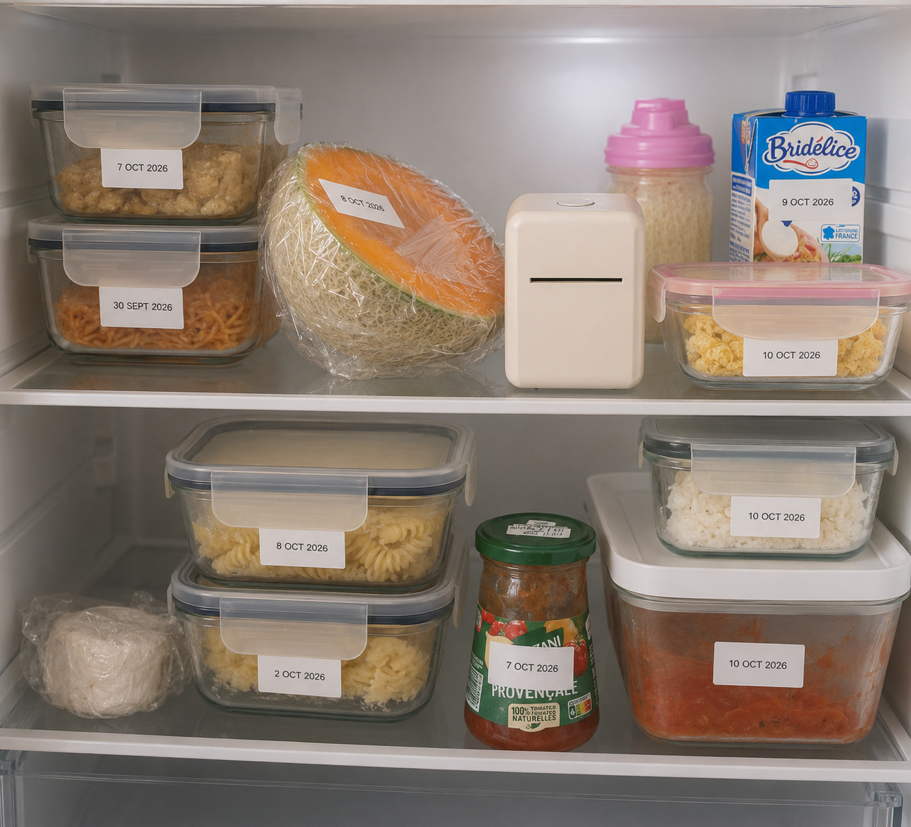 Frigo naturellement organisé, DATIER posé sur le plan de travail